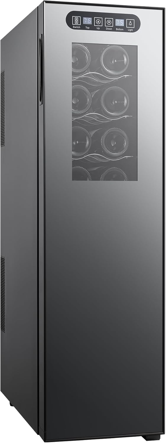 Koolatron Wine Fridge - Wine Cooler, 18 Bottle Wine Cabinet for Champagne, Red & White Wine, Dual Zone Thermoelectric Freestanding Cellar For Bar, Home, Kitchen, Double Paned Glass Door, (53L). Has some damaged on the back side - with Black 18 Bottle | Sold by Uncle Wiener's Wholesale