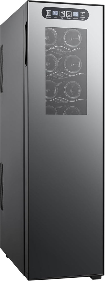 Koolatron Wine Fridge - Wine Cooler, 18 Bottle Wine Cabinet for Champagne, Red & White Wine, Dual Zone Thermoelectric Freestanding Cellar For Bar, Home, Kitchen, Double Paned Glass Door, (53L). Has some damaged on the back side - with Black 18 Bottle | Sold by Uncle Wiener's Wholesale