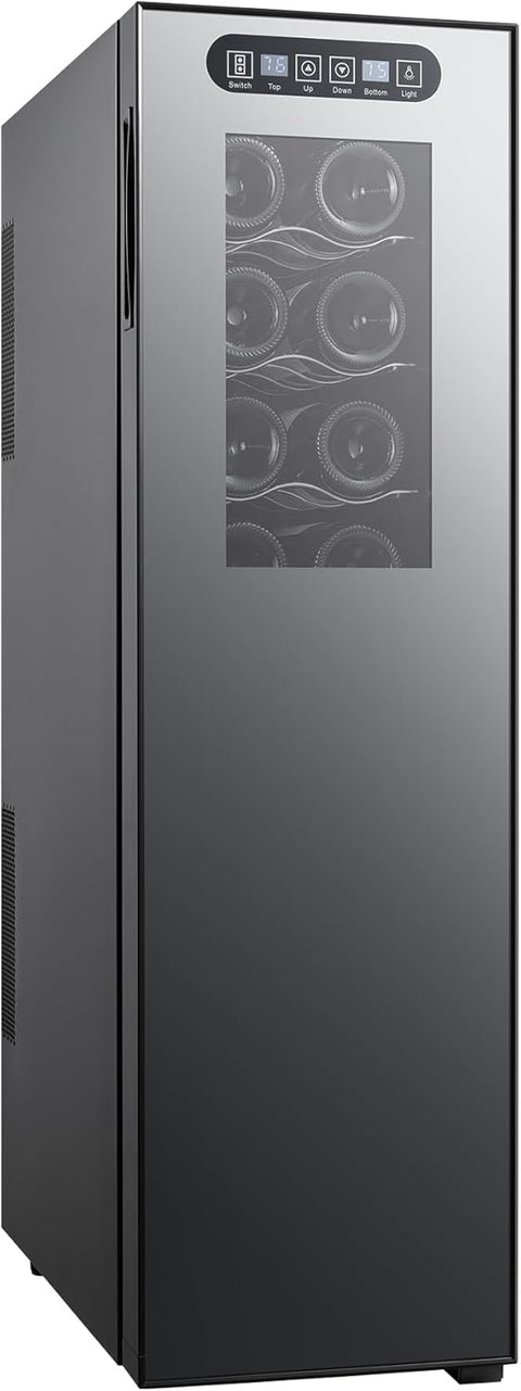 Koolatron Wine Fridge - Wine Cooler, 18 Bottle Wine Cabinet for Champagne, Red & White Wine, Dual Zone Thermoelectric Freestanding Cellar For Bar, Home, Kitchen, Double Paned Glass Door, (53L). Has some damaged on the back side - with Black 18 Bottle | Sold by Uncle Wiener's Wholesale