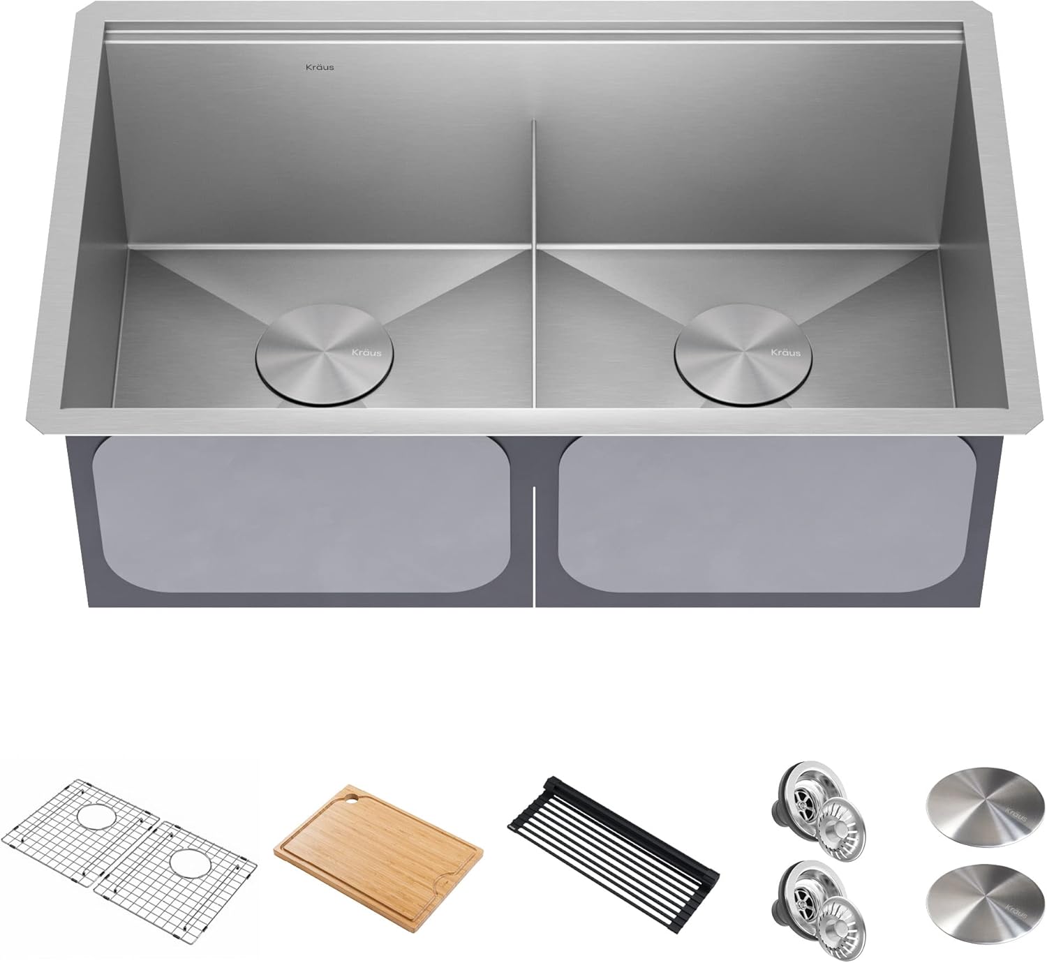 KRAUS Kore Workstation 30 - inch Undermount 16 Gauge Stainless Steel Kitchen Sink, Double Bowl Kitchen Sink with Accessories, KWU112 - 30 - with Stainless Steel | Sold by Uncle Wiener's Wholesale