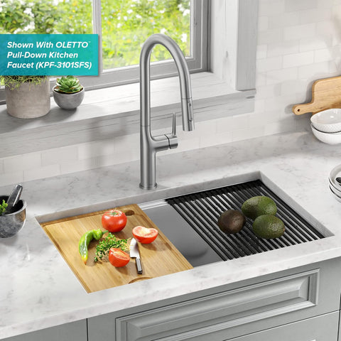 KRAUS Kore Workstation 30 - inch Undermount 16 Gauge Stainless Steel Kitchen Sink, Double Bowl Kitchen Sink with Accessories, KWU112 - 30 - with Stainless Steel | Sold by Uncle Wiener's Wholesale