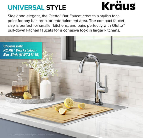 KRAUS Oletto Single Handle Kitchen Bar Faucet in Chrome, KPF - 2822CH - with 12 Inch | Sold by Uncle Wiener's Wholesale