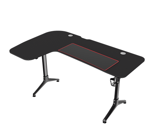 L - Shape Carbon Fiber Gaming Desk – Corner Computer Desk with Accessories HL1610 - with Left Side Configuration | Sold by Uncle Wiener's Wholesale