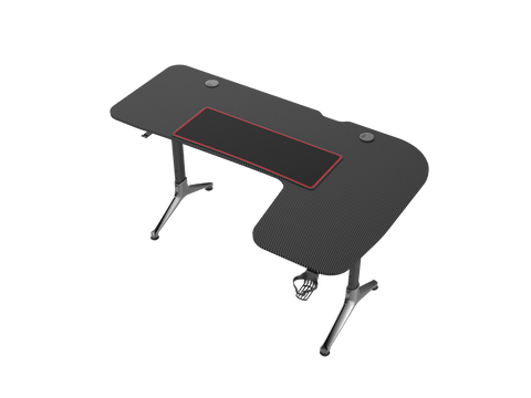 L - Shape Carbon Fiber Gaming Desk – Corner Computer Desk with Accessories HL1610 - with Right Side Configuration | Sold by Uncle Wiener's Wholesale