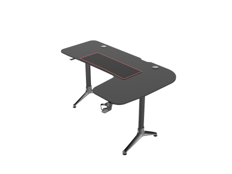 L - Shape Carbon Fiber Gaming Desk – Corner Computer Desk with Accessories HL1610 - with Right Side Configuration | Sold by Uncle Wiener's Wholesale
