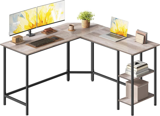 L Shaped Computer Desk with Storage Shelves, Corner Gaming Desk, Home Office Workstation for Multiple Monitors, Space Saving Desk LWD72 Series - with Heather Greige and Ink Black | Sold by Uncle Wiener's Wholesale