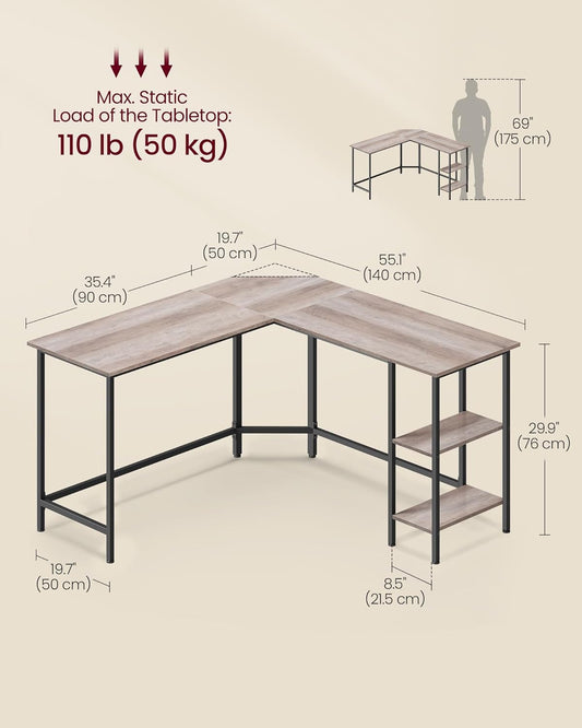 L Shaped Computer Desk with Storage Shelves, Corner Gaming Desk, Home Office Workstation for Multiple Monitors, Space Saving Desk LWD72 Series - with Heather Greige and Ink Black | Sold by Uncle Wiener's Wholesale