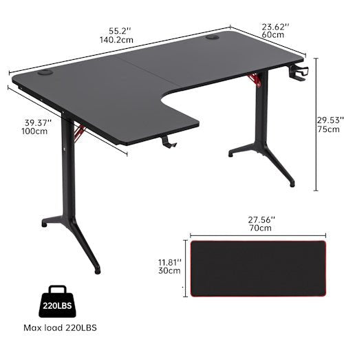 L-Shaped Gaming Desk with Cup Holder, Headphone Hook, Large Mouse Pad & Adjustable Feet for Gaming, Office, Study & Computer Setup - with L-Shaped Gaming Desk Right | Sold by Uncle Wiener's Wholesale