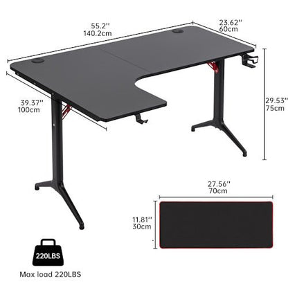 L-Shaped Gaming Desk with Cup Holder, Headphone Hook, Large Mouse Pad & Adjustable Feet for Gaming, Office, Study & Computer Setup - with L-Shaped Gaming Desk Right | Sold by Uncle Wiener's Wholesale