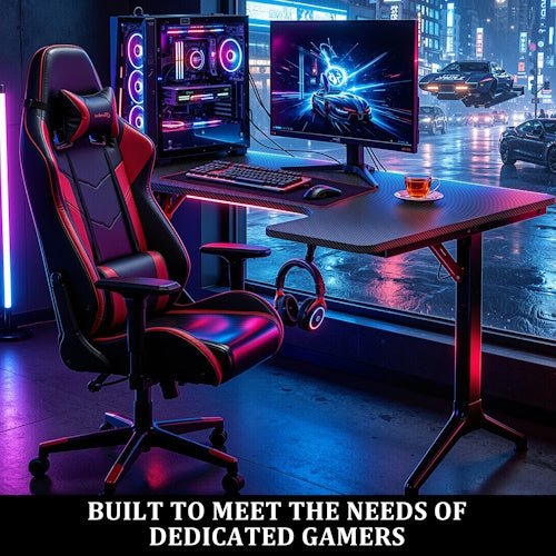 L-Shaped Gaming Desk with Cup Holder, Headphone Hook, Large Mouse Pad & Adjustable Feet for Gaming, Office, Study & Computer Setup - with L-Shaped Gaming Desk Left | Sold by Uncle Wiener's Wholesale
