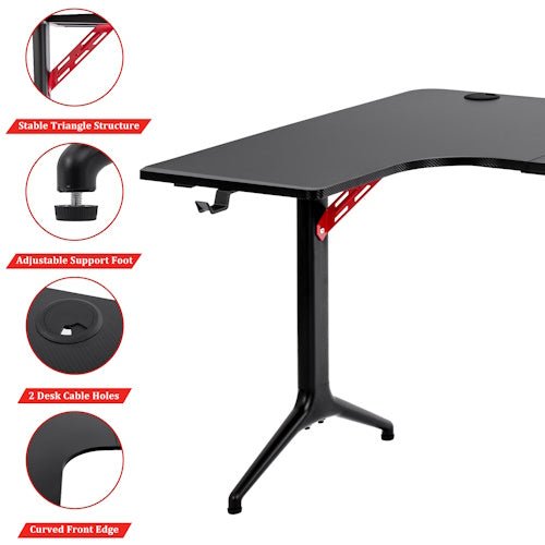 L-Shaped Gaming Desk with Cup Holder, Headphone Hook, Large Mouse Pad & Adjustable Feet for Gaming, Office, Study & Computer Setup - with L-Shaped Gaming Desk Right | Sold by Uncle Wiener's Wholesale