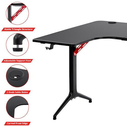 L-Shaped Gaming Desk with Cup Holder, Headphone Hook, Large Mouse Pad & Adjustable Feet for Gaming, Office, Study & Computer Setup - with L-Shaped Gaming Desk Right | Sold by Uncle Wiener's Wholesale