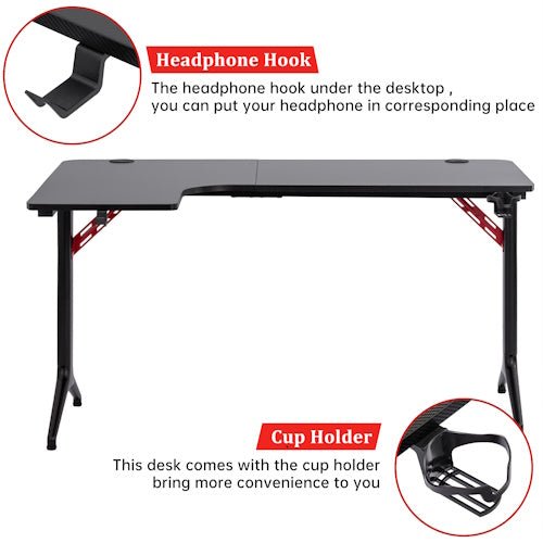 L-Shaped Gaming Desk with Cup Holder, Headphone Hook, Large Mouse Pad & Adjustable Feet for Gaming, Office, Study & Computer Setup - with L-Shaped Gaming Desk Right | Sold by Uncle Wiener's Wholesale