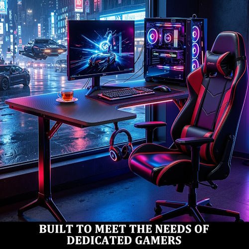L-Shaped Gaming Desk with Cup Holder, Headphone Hook, Large Mouse Pad & Adjustable Feet for Gaming, Office, Study & Computer Setup - with L-Shaped Gaming Desk Right | Sold by Uncle Wiener's Wholesale