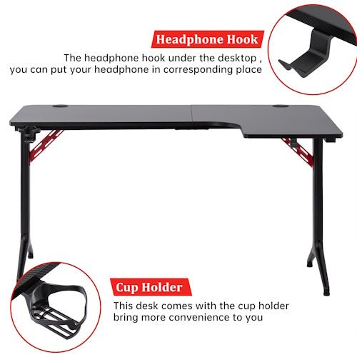 L-Shaped Gaming Desk with Cup Holder, Headphone Hook, Large Mouse Pad & Adjustable Feet for Gaming, Office, Study & Computer Setup - with L-Shaped Gaming Desk Left | Sold by Uncle Wiener's Wholesale