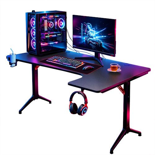 L-Shaped Gaming Desk with Cup Holder, Headphone Hook, Large Mouse Pad & Adjustable Feet for Gaming, Office, Study & Computer Setup - with L-Shaped Gaming Desk Right | Sold by Uncle Wiener's Wholesale
