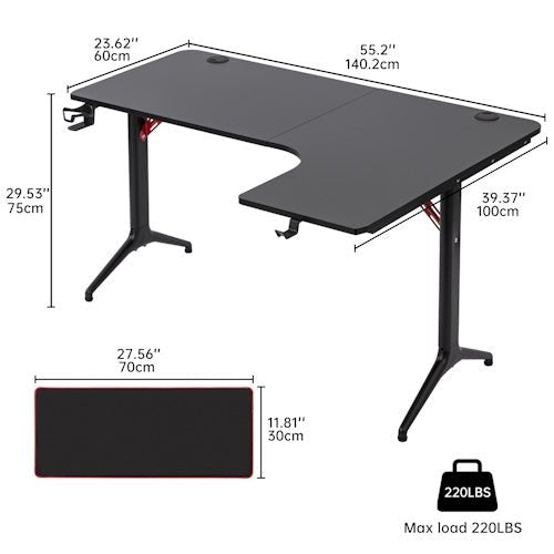 L-Shaped Gaming Desk with Cup Holder, Headphone Hook, Large Mouse Pad & Adjustable Feet for Gaming, Office, Study & Computer Setup - with L-Shaped Gaming Desk Left | Sold by Uncle Wiener's Wholesale