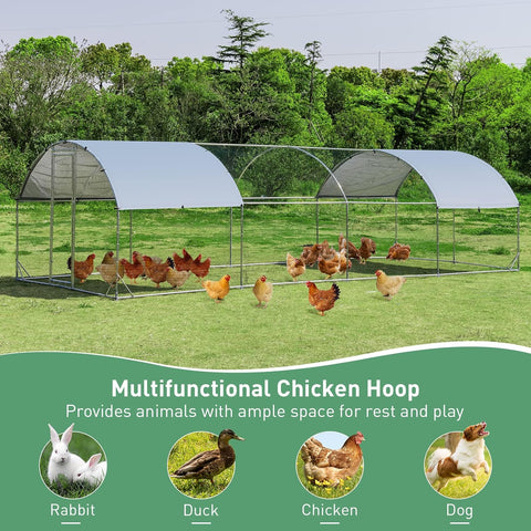 Large Metal Chicken Coop 25 x 9.2 x 6.5ft with Waterproof Cover – Dome Shaped Walk - in Outdoor Poultry Cage – 150630 - with | Sold by Uncle Wiener's Wholesale