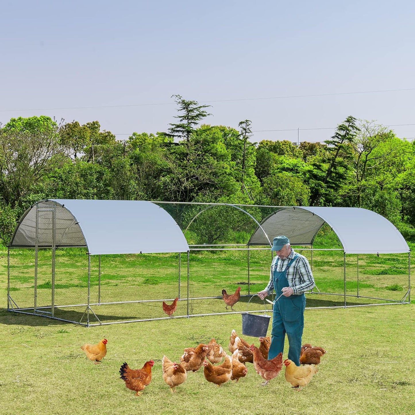 Large Metal Chicken Coop 25 x 9.2 x 6.5ft with Waterproof Cover – Dome Shaped Walk - in Outdoor Poultry Cage – 150630 - with | Sold by Uncle Wiener's Wholesale