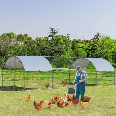Large Metal Chicken Coop 25 x 9.2 x 6.5ft with Waterproof Cover – Dome Shaped Walk - in Outdoor Poultry Cage – 150630 - with | Sold by Uncle Wiener's Wholesale