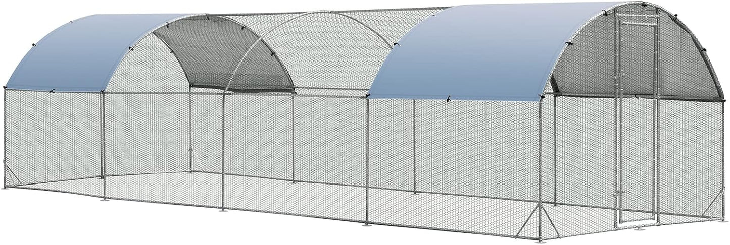 Large Metal Chicken Coop 25 x 9.2 x 6.5ft with Waterproof Cover – Dome Shaped Walk - in Outdoor Poultry Cage – 150630 - with | Sold by Uncle Wiener's Wholesale