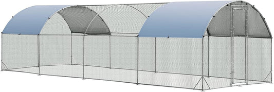 Large Metal Chicken Coop 25 x 9.2 x 6.5ft with Waterproof Cover – Dome Shaped Walk - in Outdoor Poultry Cage – 150630 - with | Sold by Uncle Wiener's Wholesale