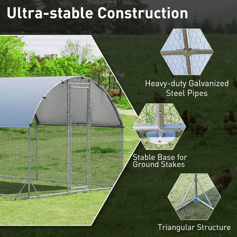 Large Metal Chicken Coop 25 x 9.2 x 6.5ft with Waterproof Cover – Dome Shaped Walk - in Outdoor Poultry Cage – 150630 - with | Sold by Uncle Wiener's Wholesale