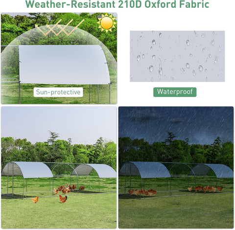 Large Metal Chicken Coop 25 x 9.2 x 6.5ft with Waterproof Cover – Dome Shaped Walk - in Outdoor Poultry Cage – 150630 - with | Sold by Uncle Wiener's Wholesale