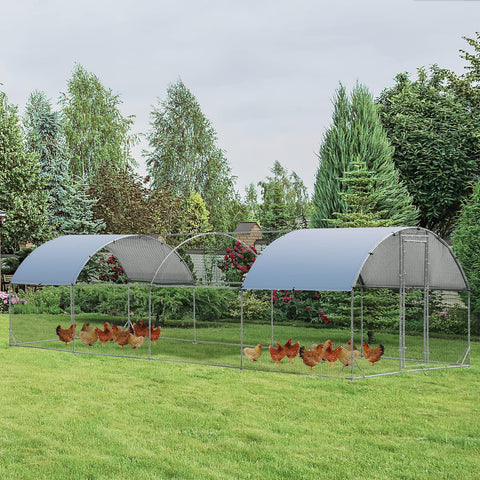 Large Metal Chicken Coop 25 x 9.2 x 6.5ft with Waterproof Cover – Dome Shaped Walk - in Outdoor Poultry Cage – 150630 - with | Sold by Uncle Wiener's Wholesale