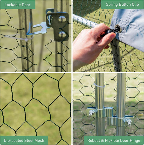 Large Metal Chicken Coop 25 x 9.2 x 6.5ft with Waterproof Cover – Dome Shaped Walk - in Outdoor Poultry Cage – 150630 - with | Sold by Uncle Wiener's Wholesale