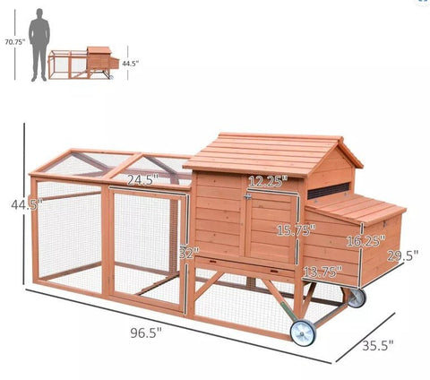 Large Outdoor Wooden Chicken Coop with Wheels TY001 - with | Sold by Uncle Wiener's Wholesale