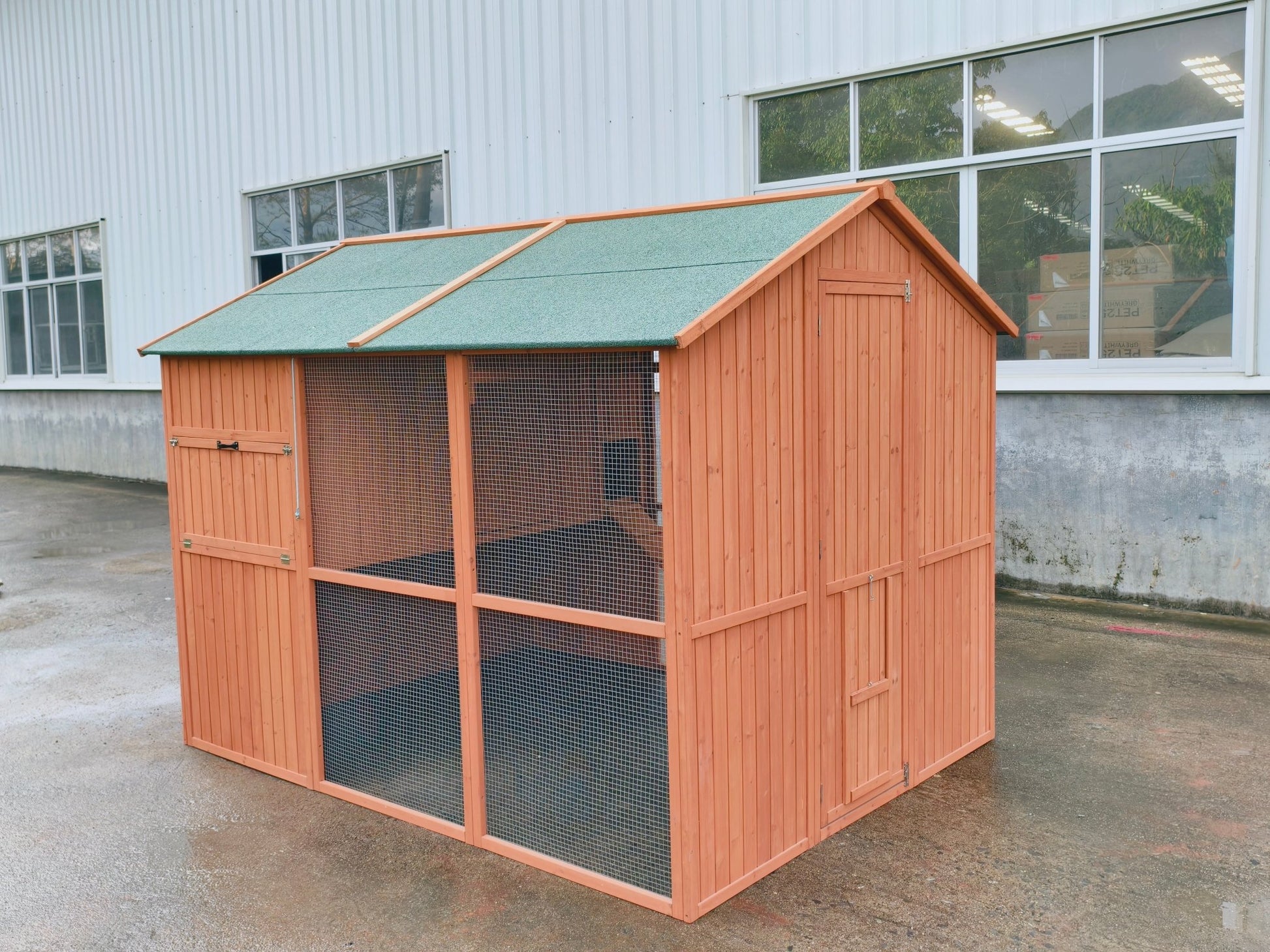 Large Walk - In Chicken Coop – Fir Wood & Wire Mesh with Asphalt Roof 8x6 Ft Outdoor Hen House P0846 - with | Sold by Uncle Wiener's Wholesale