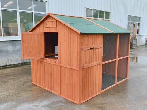 Large Walk - In Chicken Coop – Fir Wood & Wire Mesh with Asphalt Roof 8x6 Ft Outdoor Hen House P0846 - with | Sold by Uncle Wiener's Wholesale