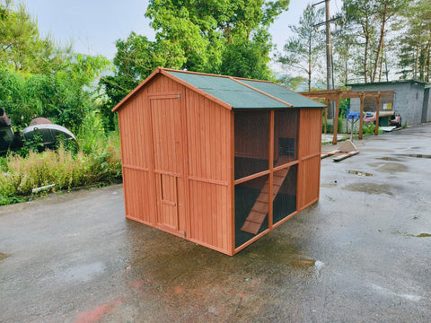 Large Walk - In Chicken Coop – Fir Wood & Wire Mesh with Asphalt Roof 8x6 Ft Outdoor Hen House P0846 - with | Sold by Uncle Wiener's Wholesale