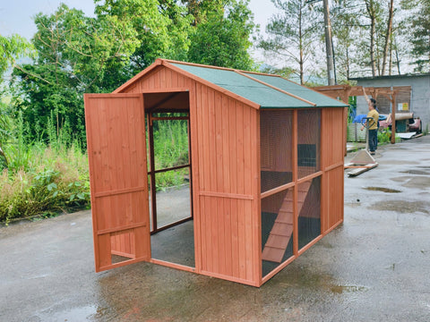 Large Walk - In Chicken Coop – Fir Wood & Wire Mesh with Asphalt Roof 8x6 Ft Outdoor Hen House P0846 - with | Sold by Uncle Wiener's Wholesale