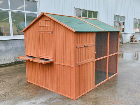 Large Walk - In Chicken Coop – Fir Wood & Wire Mesh with Asphalt Roof 8x6 Ft Outdoor Hen House P0846 - with | Sold by Uncle Wiener's Wholesale