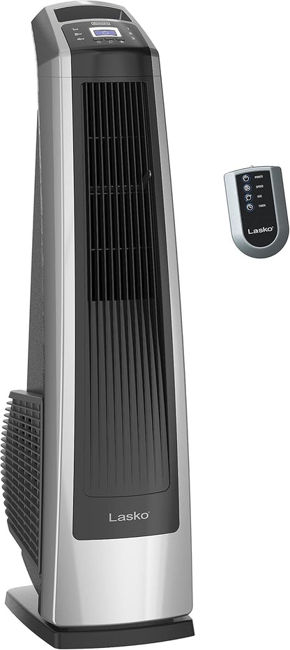 Lasko High Velocity Oscillating Tower Fan for Bedroom, Garage, Basement, and Gym with Remote Control, Timer, 3 Powerful Speeds, 35" Silver/Black, U35115 - with | Sold by Uncle Wiener's Wholesale