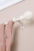 Leaf Ball 86 in. - 128 in. Adjustable Curtain Rod 5/8 in. in Distressed White with Finial - with | Sold by Uncle Wiener's Wholesale
