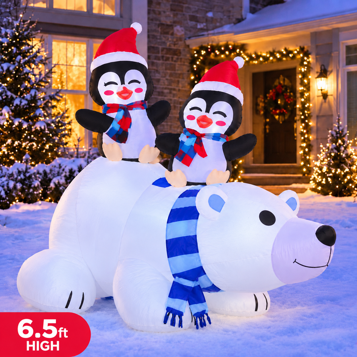 LED Christmas Yard Inflatables – Outdoor Holiday Decoration Blow-Ups - Furniture with 6.5 FT Inflatable Penguin & Polar Bear | Sold by Uncle Wiener's Wholesale