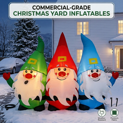 LED Christmas Yard Inflatables – Outdoor Holiday Decoration Blow - Ups - Furniture with 7 FT Inflatable Three Elves with LED Lights | Sold by Uncle Wiener's Wholesale