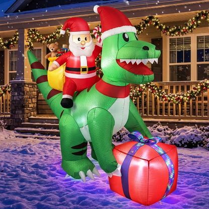 LED Christmas Yard Inflatables – Outdoor Holiday Decoration Blow - Ups - Furniture with 5 FT Inflatable Christmas Raptor Dinosaur | Sold by Uncle Wiener's Wholesale