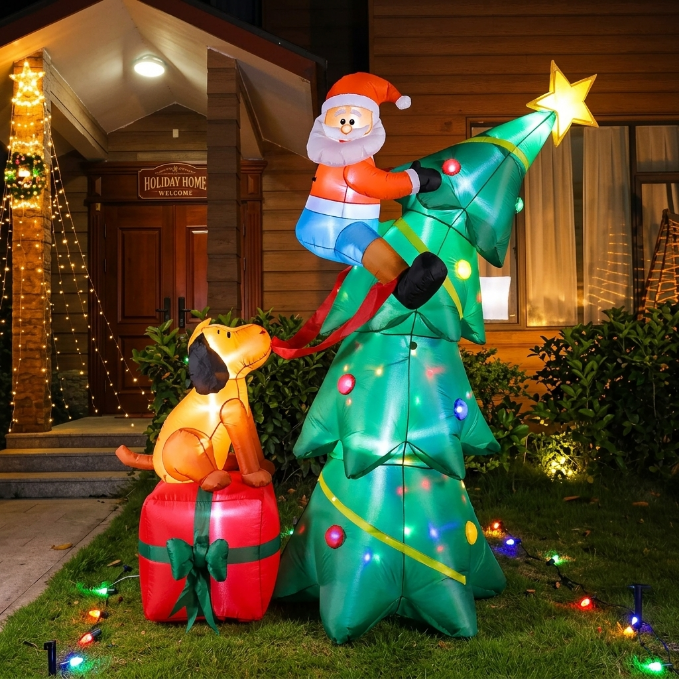 LED Christmas Yard Inflatables – Outdoor Holiday Decoration Blow - Ups - Furniture with 6 FT Inflatable Santa Climbing Tree | Sold by Uncle Wiener's Wholesale