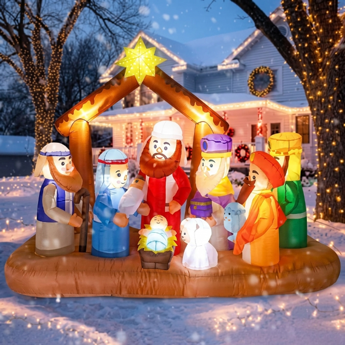 LED Christmas Yard Inflatables – Outdoor Holiday Decoration Blow - Ups - Furniture with 6.5 FT Christmas Nativity Scene Inflatable | Sold by Uncle Wiener's Wholesale