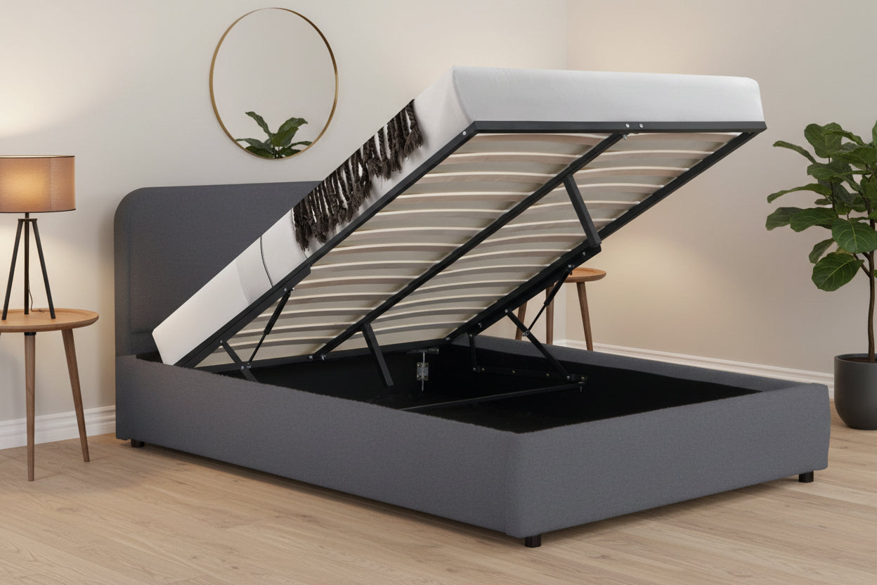 LED Gas Lift Storage Bed with Headboard Lighting – Queen, Full & King - with Queen | Sold by Uncle Wiener's Wholesale