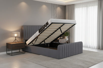LED Gas Lift Storage Bed with Upholstered Frame & LED Headboard – Queen, Full & King - with Queen | Sold by Uncle Wiener's Wholesale