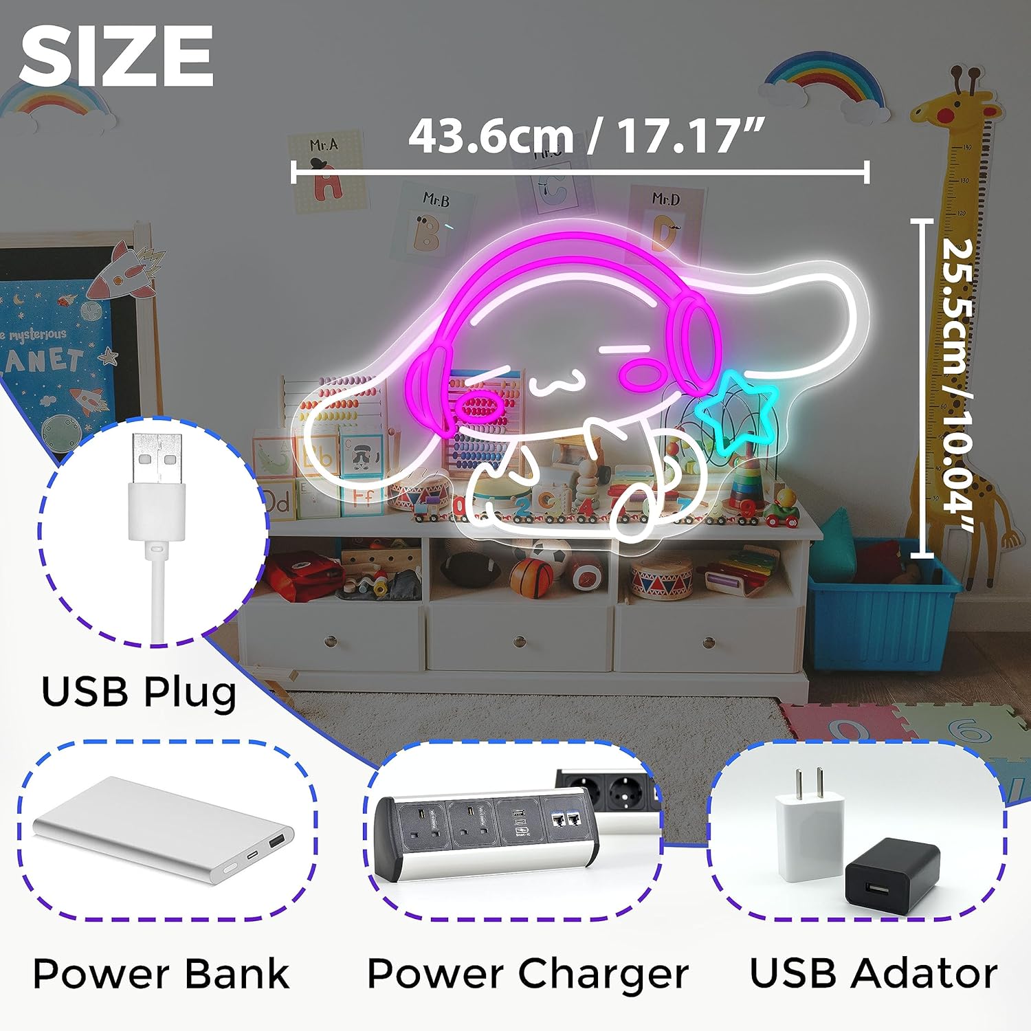 LED Neon Gaming Wall Light Signs – Mario, Hello Kitty, Kirby, Arcade & Gamer Controller Room Decor - General Equipment with Cinnamoroll with headphones LED Neon Sign 43.6×27.5cm (17.2″×10.8″) | Sold by Uncle Wiener's Wholesale