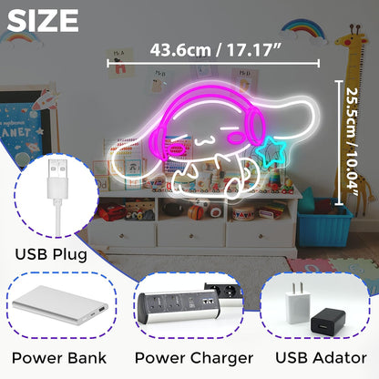 LED Neon Gaming Wall Light Signs – Mario, Hello Kitty, Kirby, Arcade & Gamer Controller Room Decor - General Equipment with Cinnamoroll with headphones LED Neon Sign 43.6×27.5cm (17.2″×10.8″) | Sold by Uncle Wiener's Wholesale