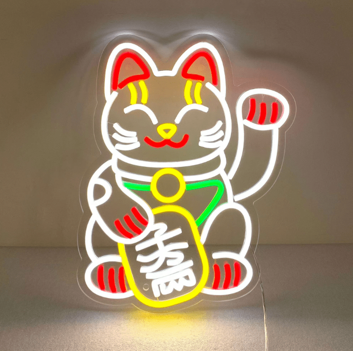 LED Neon Gaming Wall Light Signs – Mario, Hello Kitty, Kirby, Arcade & Gamer Controller Room Decor - General Equipment with Lucky Cat LED Neon Sign 40x28.6cm (15.7