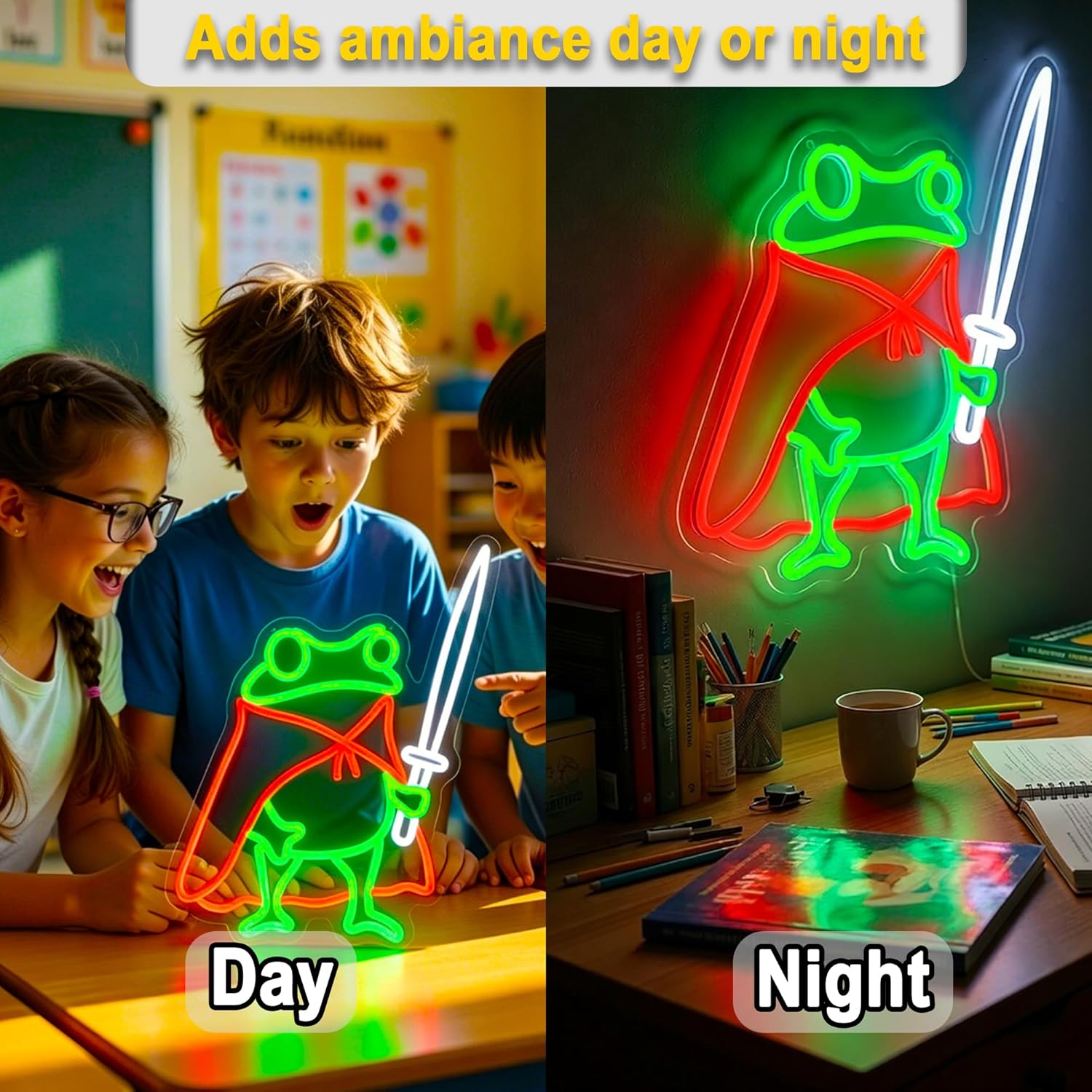 LED Neon Gaming Wall Light Signs – Mario, Hello Kitty, Kirby, Arcade & Gamer Controller Room Decor - General Equipment with Frog Knight LED Neon Sign 33×40.3cm (13″×15.9″) | Sold by Uncle Wiener's Wholesale