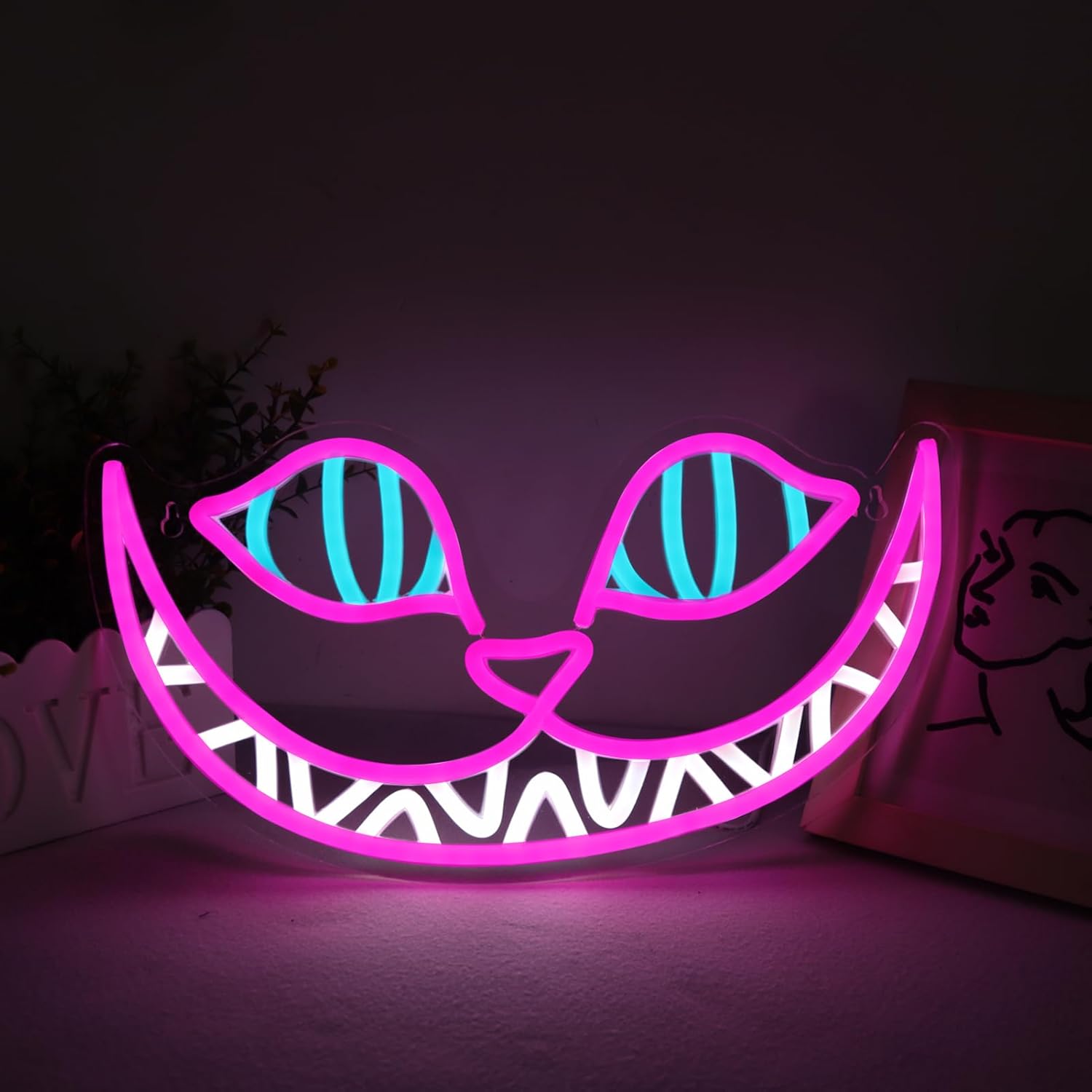 LED Neon Gaming Wall Light Signs – Mario, Hello Kitty, Kirby, Arcade & Gamer Controller Room Decor - General Equipment with Cheshire Cat Smile LED Neon Sign 43.2×23cm (17″×9.1″) | Sold by Uncle Wiener's Wholesale